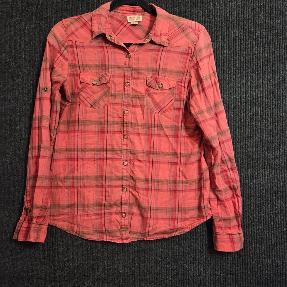 Mossimo Supply Co Plaid Western Snap-Front Shirt Red Rust Size Medium Flannel
